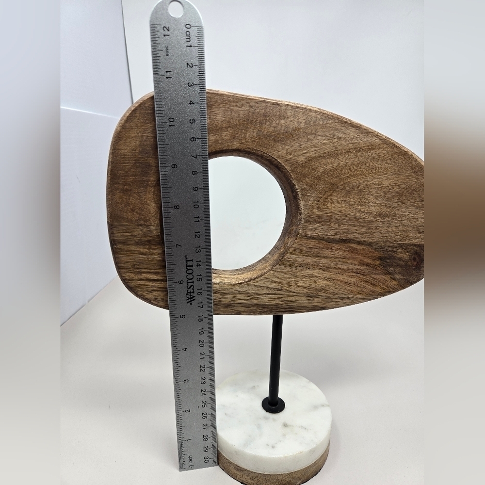 Modernist Abstract Mango Wood Free Form Cirucular Cutout On Mable Wood Stand - Picture 15 of 15